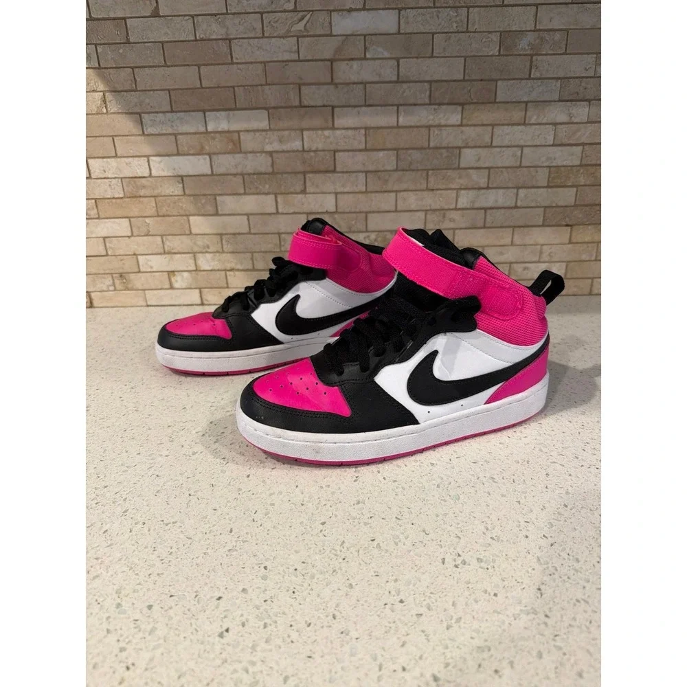 Nike Court Borough Mid 2 GS Hyper Pink Black White High Top Sneakers Youth 6.5
